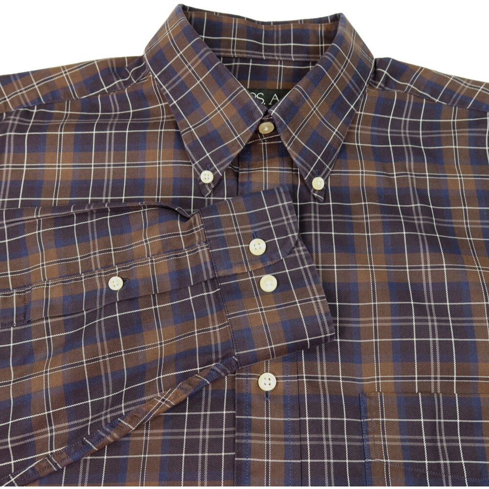 Jos. A. Bank Traveler Button Down Shirt Traditional Fit  Mens Medium Brown Plaid